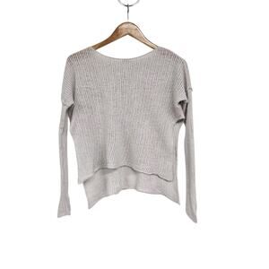 Free People Gray Cashmere Open Knit Side Slit High Low Hem Sweater Size Medium